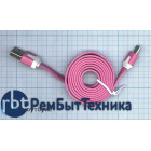 Плоский кабель Color USB-microUSB 1.0m USB-2.0 Pink (Розовый)