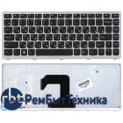 Клавиатура для ноутбука Lenovo IdeaPad U410 черная с серебристой рамкой