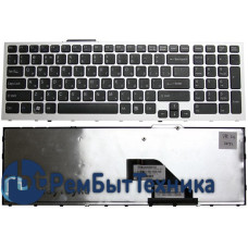 Клавиатура для ноутбука Sony Vaio VPC-F11 VPC-F12 VPC-F13 VPC-F11M1EH черная с серебристой рамкой