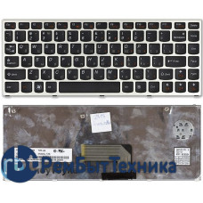 Клавиатура для ноутбука Lenovo IdeaPad U460 черная с серебристой рамкой