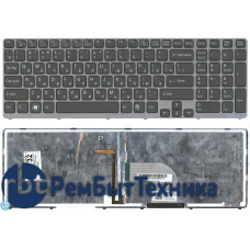 Клавиатура для ноутбука Sony Vaio SVE17 черная рамка темно-серая с подсветкой
