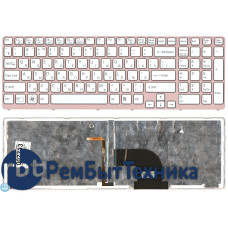 Клавиатура для ноутбука Sony Vaio SVE17 белая рамка розовая с подсветкой