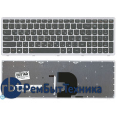 Клавиатура для ноутбука Lenovo IdeaPad Z500 черная с серой рамкой, с подсветкой