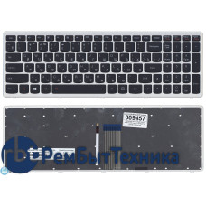 Клавиатура для ноутбука Lenovo IdeaPad U510 Z710 черная с серебристой рамкой и подсветкой