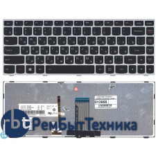 Клавиатура для ноутбука Lenovo Flex 14 черная с серебристой рамкой с подсветкой