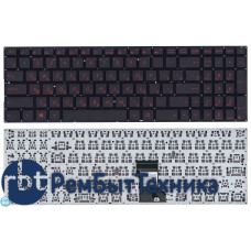 Клавиатура для ноутбука Asus N541, N501 черная, шрифт красный, с подсветкой