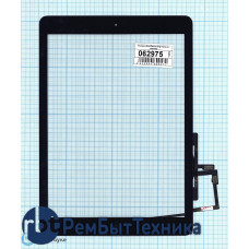 Сенсорное стекло (тачскрин) для iPad Air Orig черное с кнопкой
